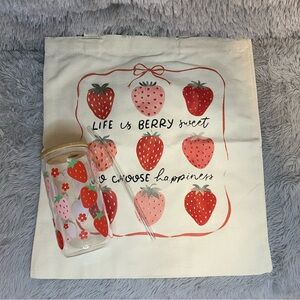Strawberry Tote and Tumbler Gift Set